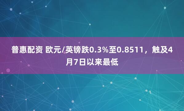 普惠配资 欧元/英镑跌0.3%至0.8511，触及4月7日以来最低